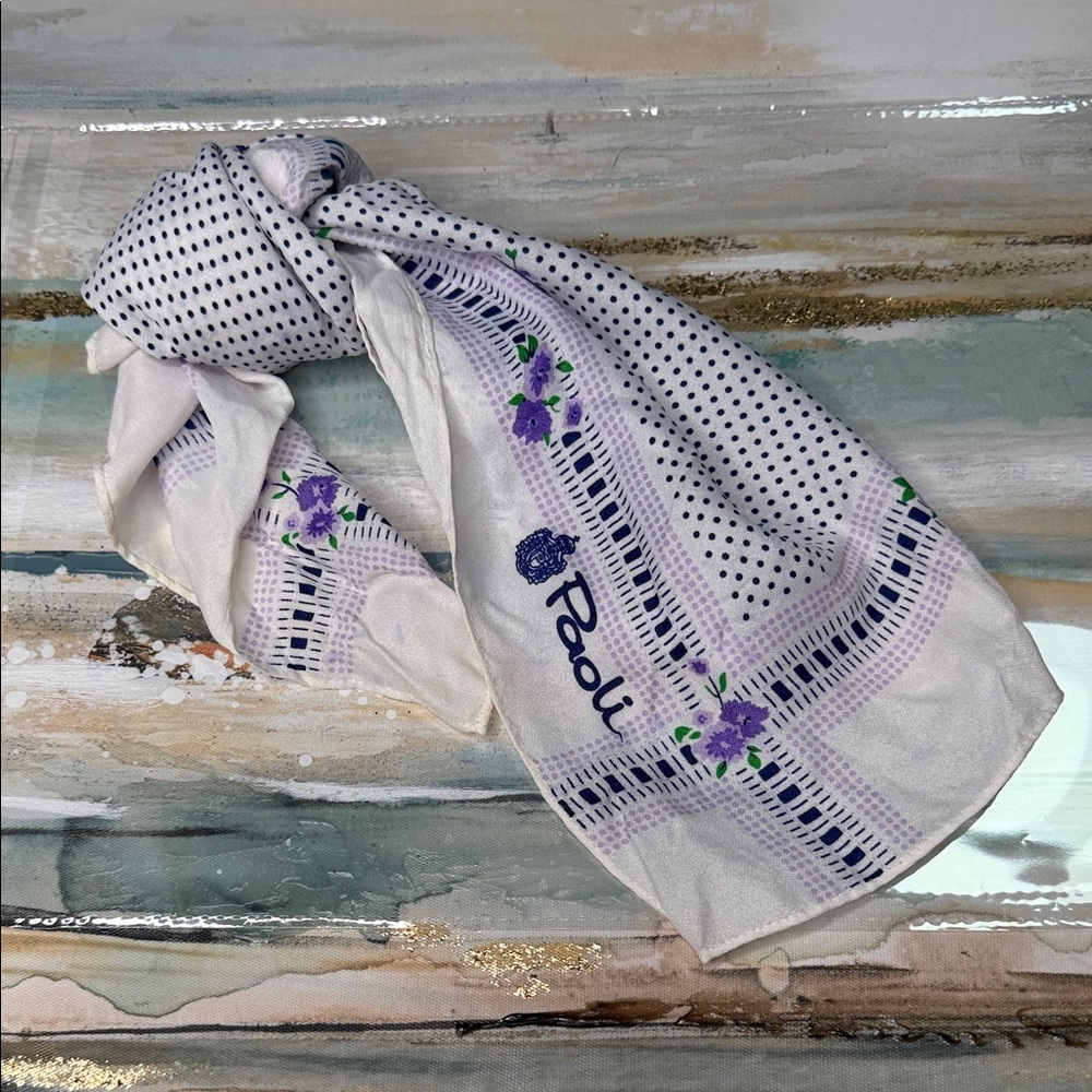 Vintage White and Purple Floral Square Scarf